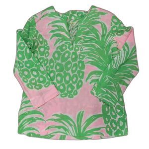 Lilly Pulitzer Amelia Island Green and Pink Pout Flamenco Pineapple Tunic Top XS